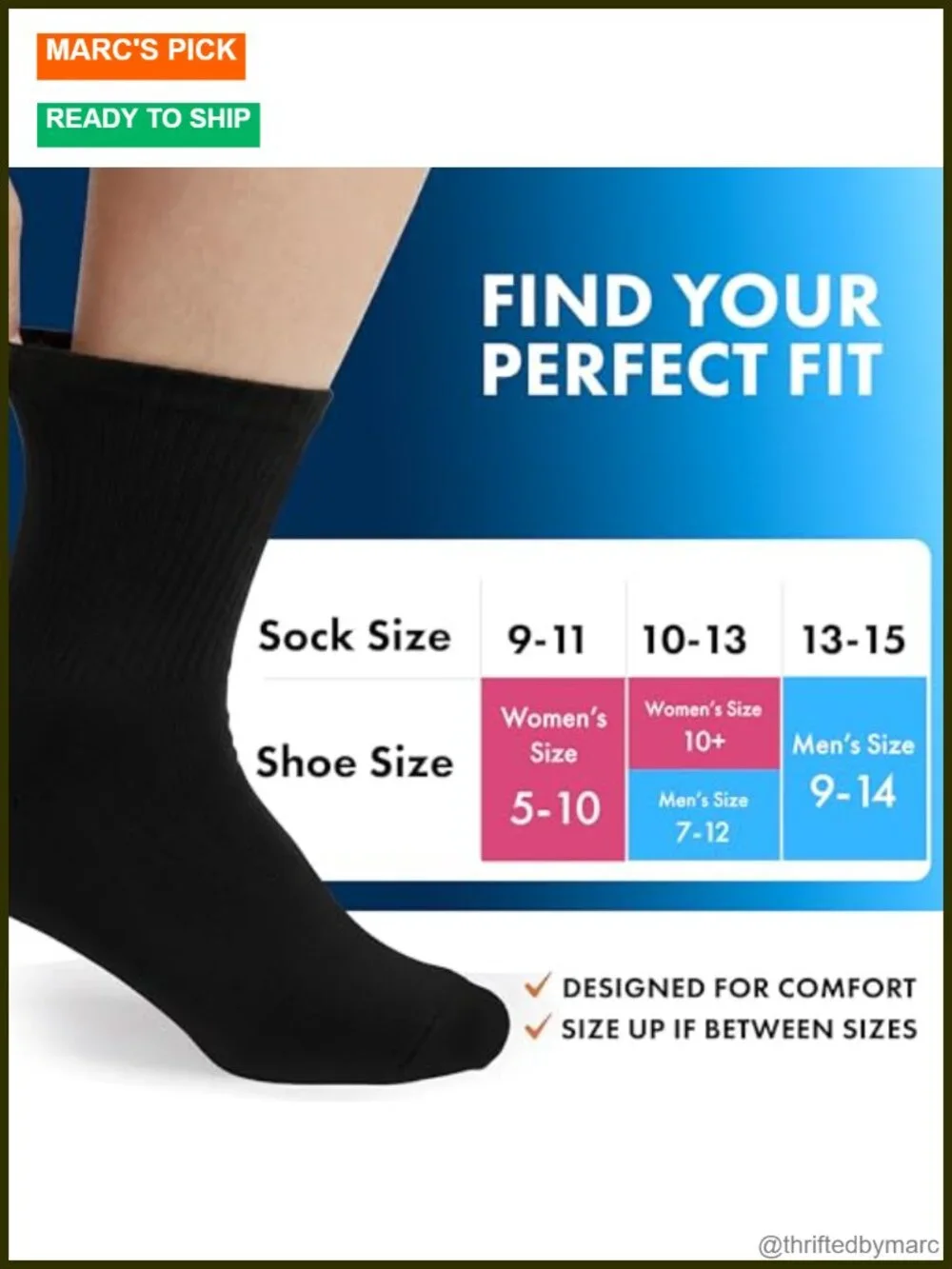 Diabetic Socks Loose Fit Non-Binding Cotton Crew Socks 6 Pairs